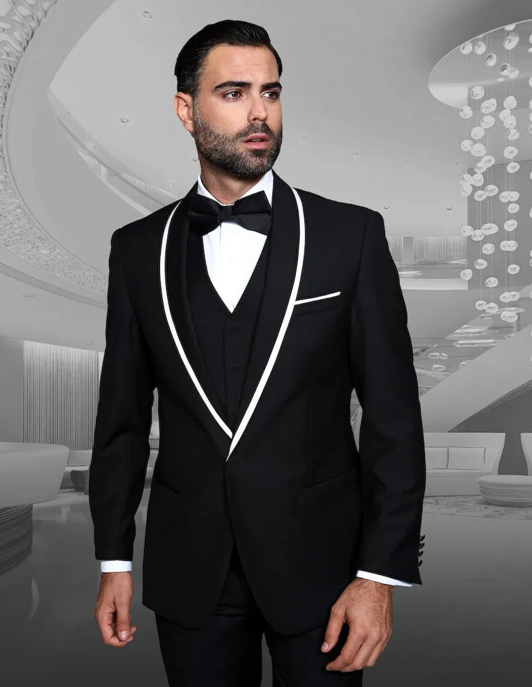 3 Pc Flat Front Pants With Bow Tie | Genova | Black