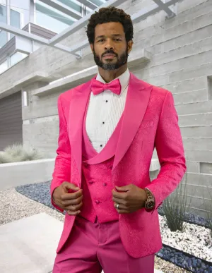 3 Pc Flat Front Pants With Matching Bow Tie | BELAGIO15 | HOTPINK