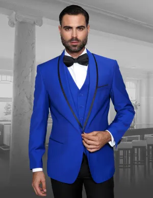 3pc Black Tuxedo Flat Front Pants With Bow Tie| GENOVA| Royal
