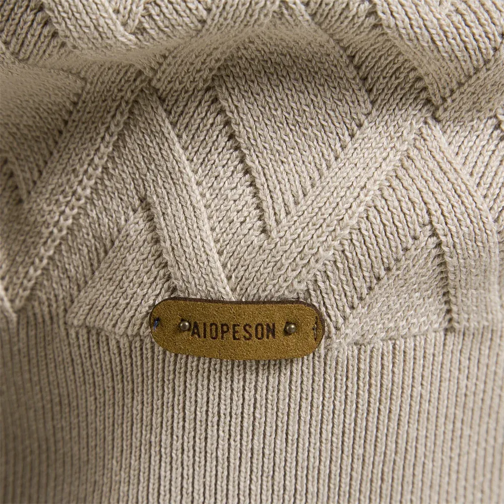 AIOPESON Men's Argyle Sweater – Solid Color, O-Neck, Long Sleeve Knitted Pullover, Warm Winter Fashion