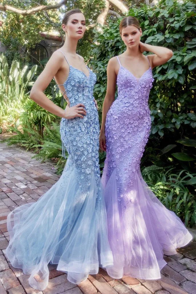 Andrea & Leo Couture A1201 Size 8 Emerald Long Fitted Shimmer Rhinestone Floral Lace Mermaid Prom Dress Corset Backless