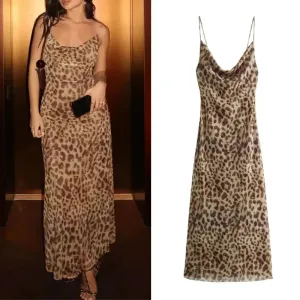 ASDS Leopard Print Long Dress Women Tulle Backless Slip Dress