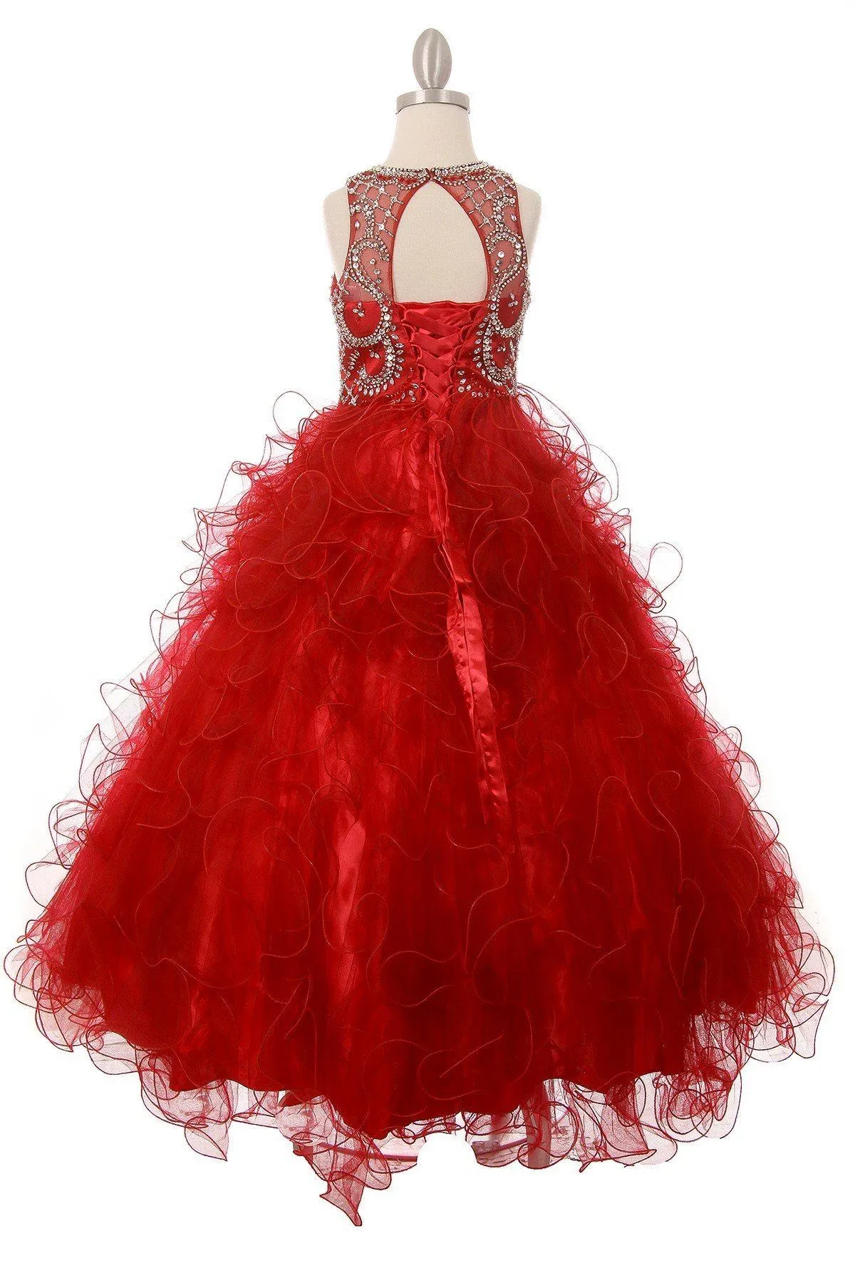 Big Girls Blush Ruffles Rhinestone Illusion Neck Pageant Dress 8-16