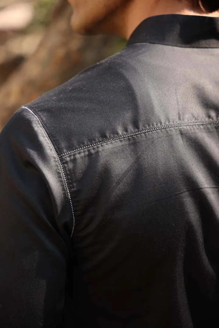 Black Mandarin Threadwork  Shirt