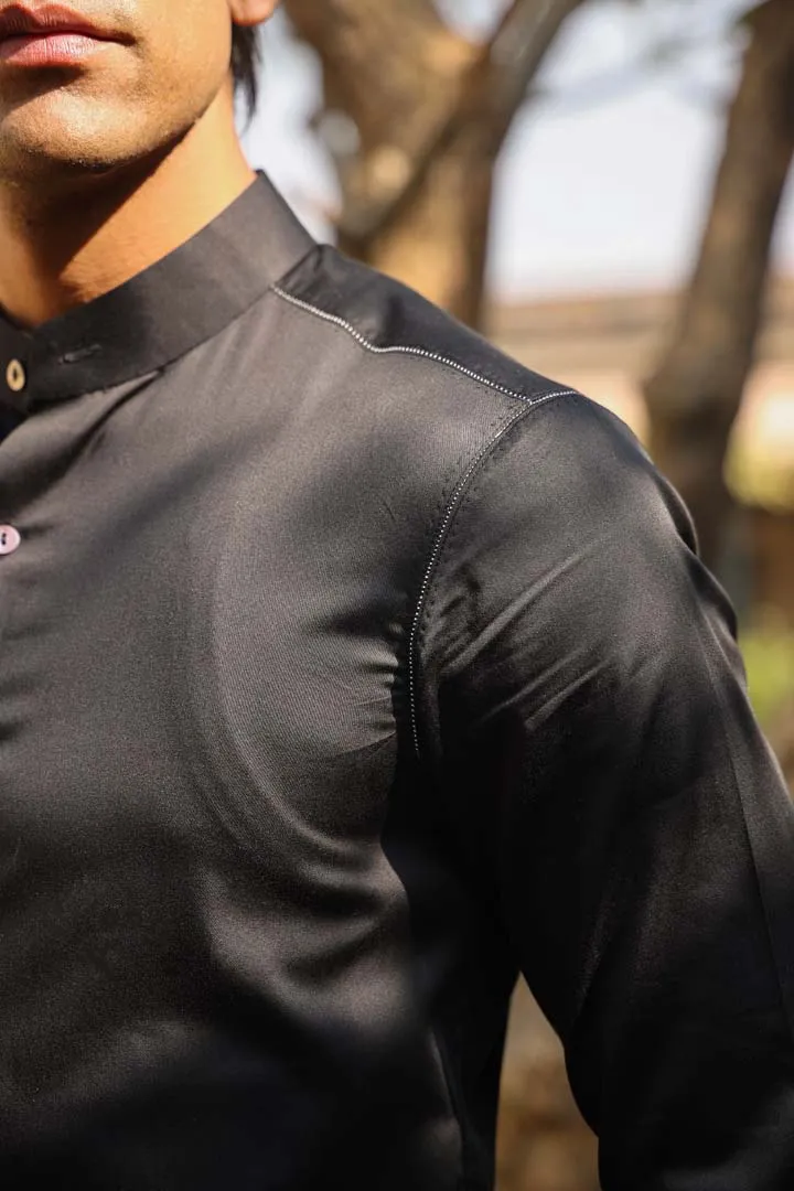 Black Mandarin Threadwork  Shirt