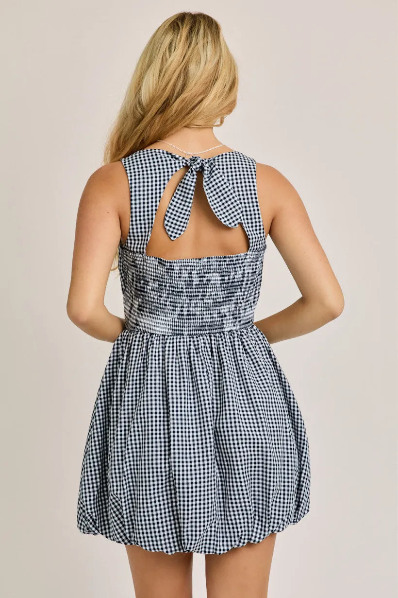 BOAT NECK SLEEVELESS BUBBLE HEM DRESS