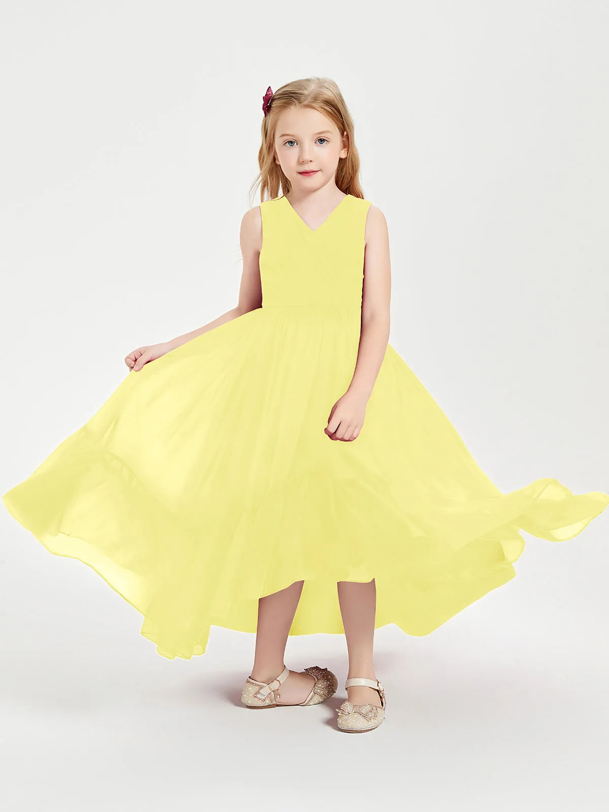 Boho Junior Bridesmaid Dresses Cascading Skirt Lemon