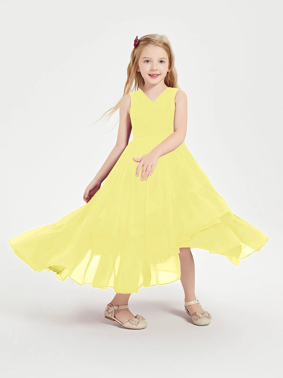 Boho Junior Bridesmaid Dresses Cascading Skirt Lemon