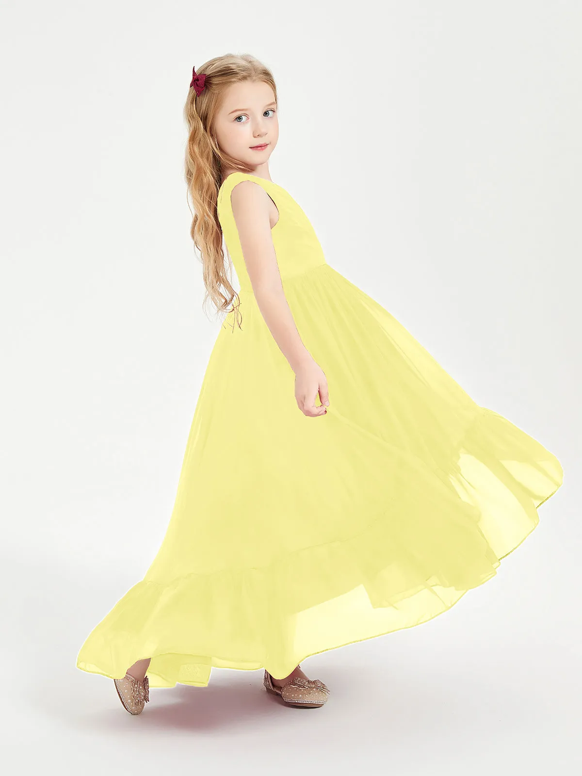 Boho Junior Bridesmaid Dresses Cascading Skirt Lemon