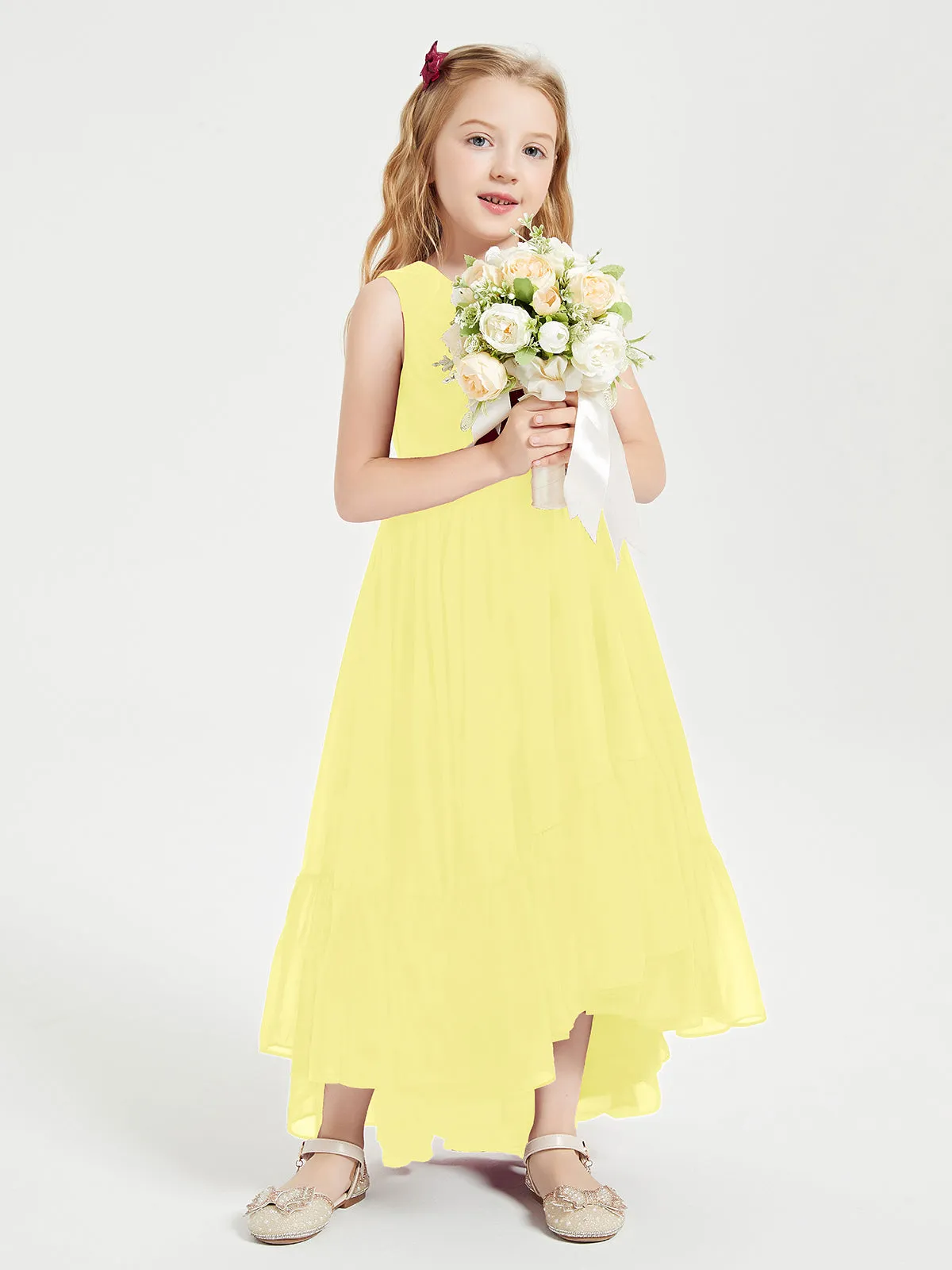 Boho Junior Bridesmaid Dresses Cascading Skirt Lemon