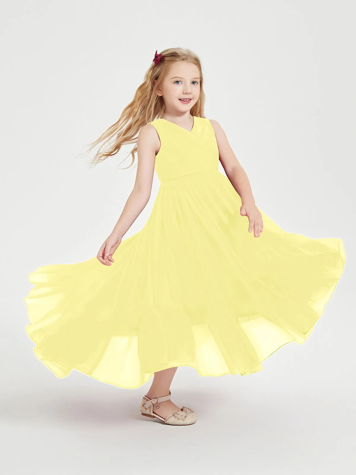 Boho Junior Bridesmaid Dresses Cascading Skirt Lemon