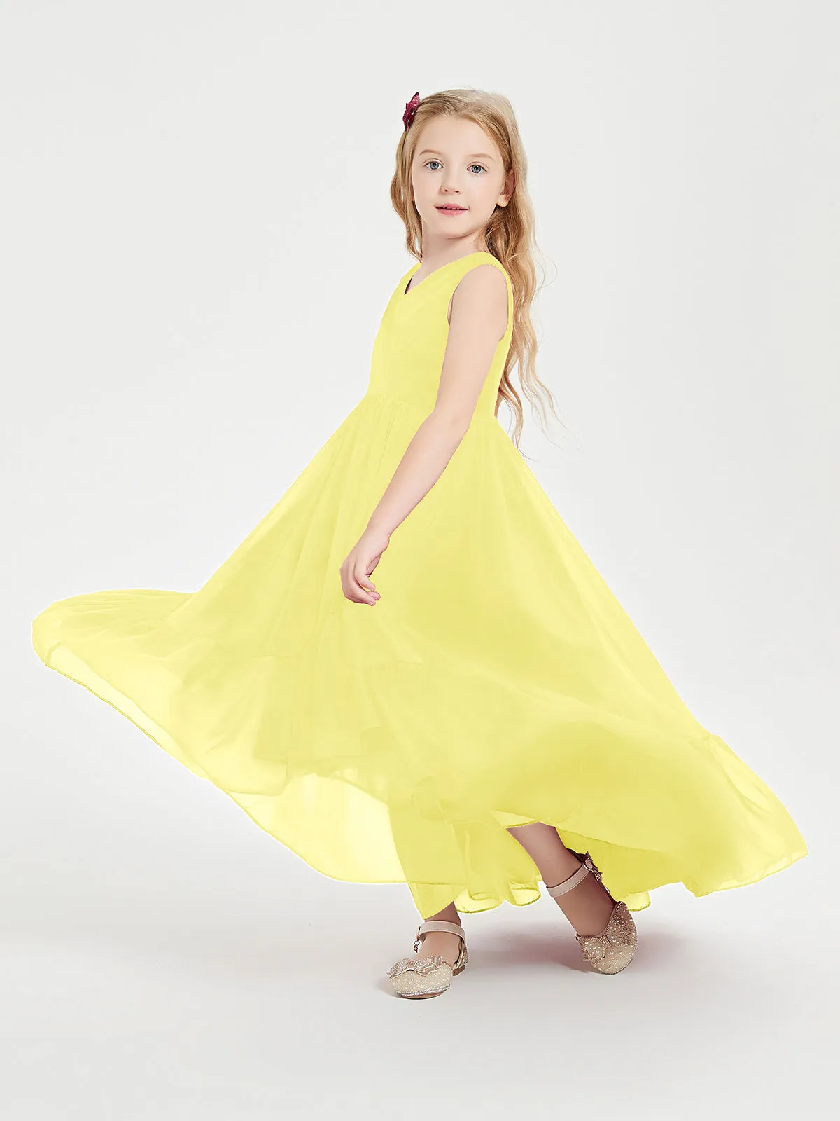 Boho Junior Bridesmaid Dresses Cascading Skirt Lemon