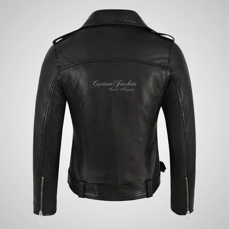 BRIELLE Womens Soft Leather Cross Zip Biker Jacket