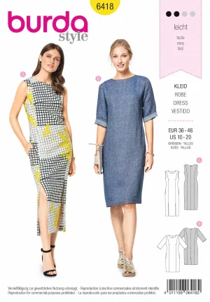 Burda Pattern 6418 Misses' Feminine Dresses (10-20)