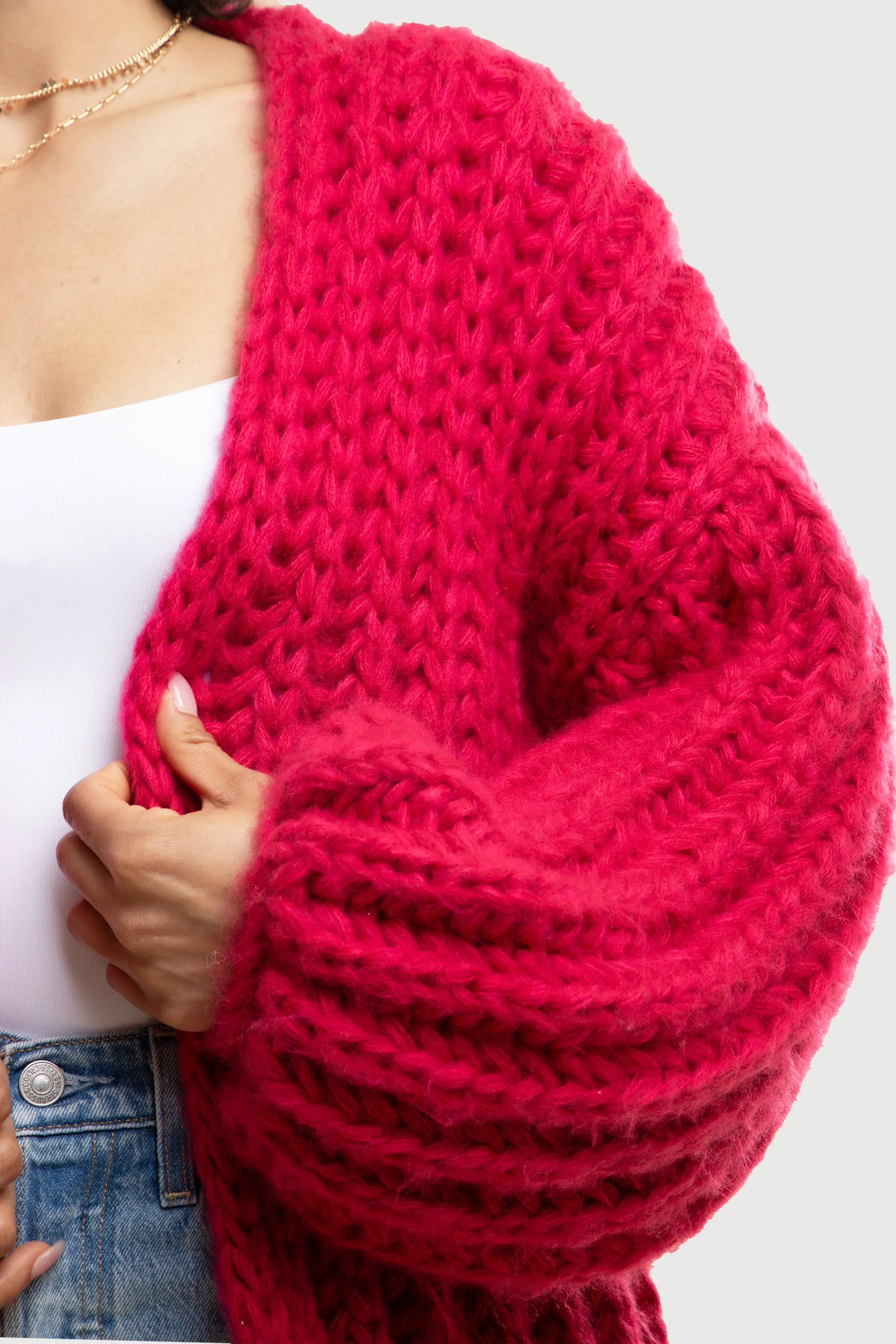 Chunky Oversized Cardigan With Bubble Sleeve - Cotton Handmade Wool Knit Sweater by SAACHI