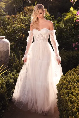 CINDERELLA DIVINE A1037W Removable Long Sleeves Sweetheart Sonia Tulle Weeding Dress