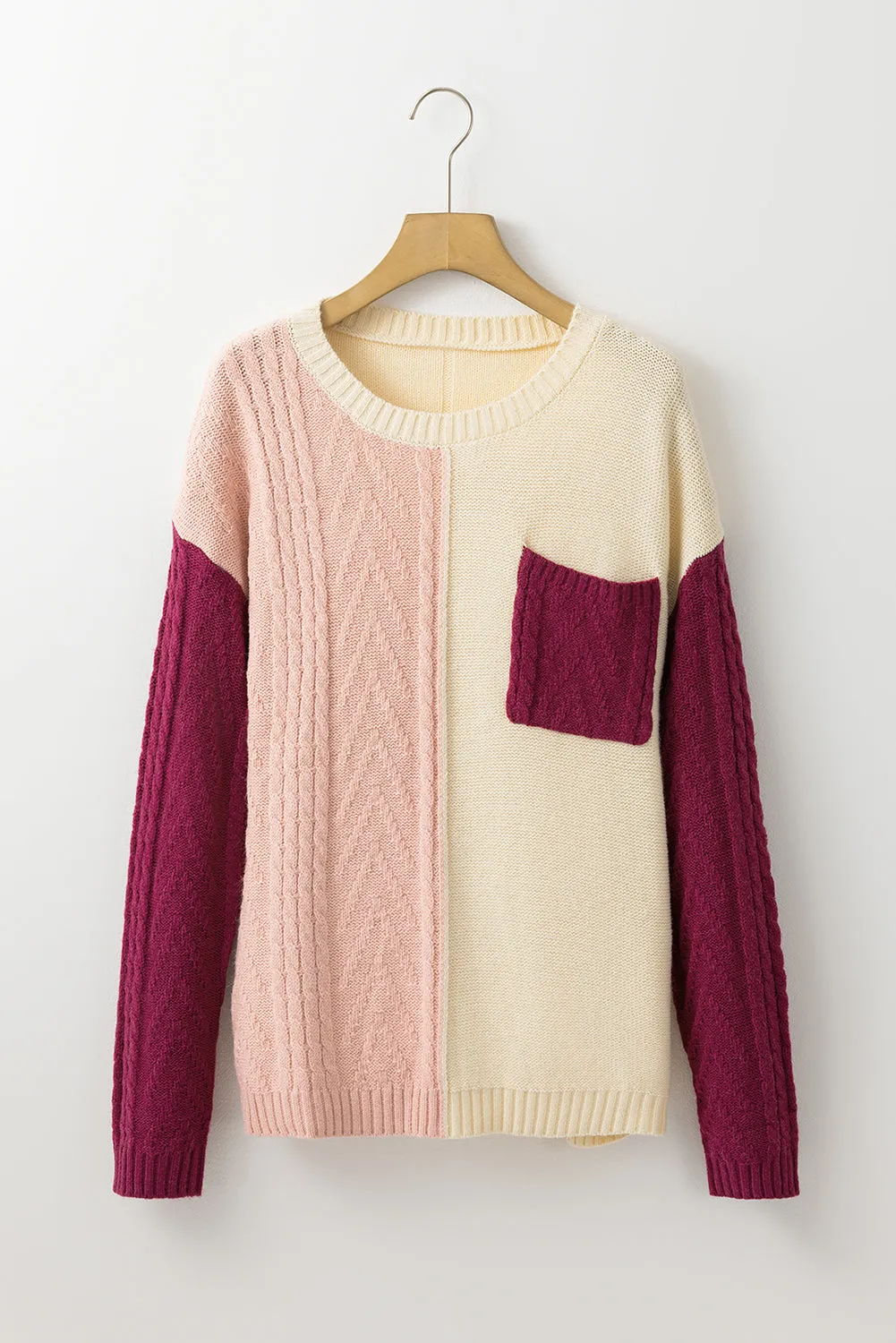 Colorblock Patched Pocket Drop Shoulder Sweater