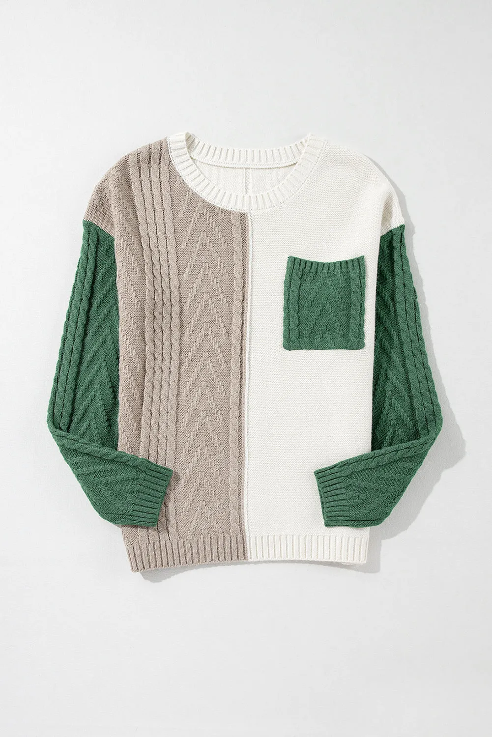 Colorblock Patched Pocket Drop Shoulder Sweater