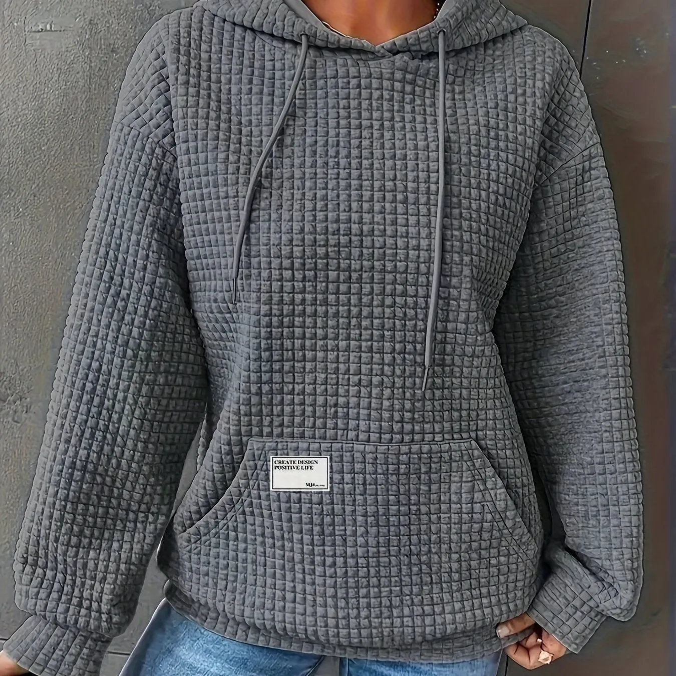 Cozy Waffle Knit Hoodie, Women's Long Sleeve Pullover for Fall/Winter.