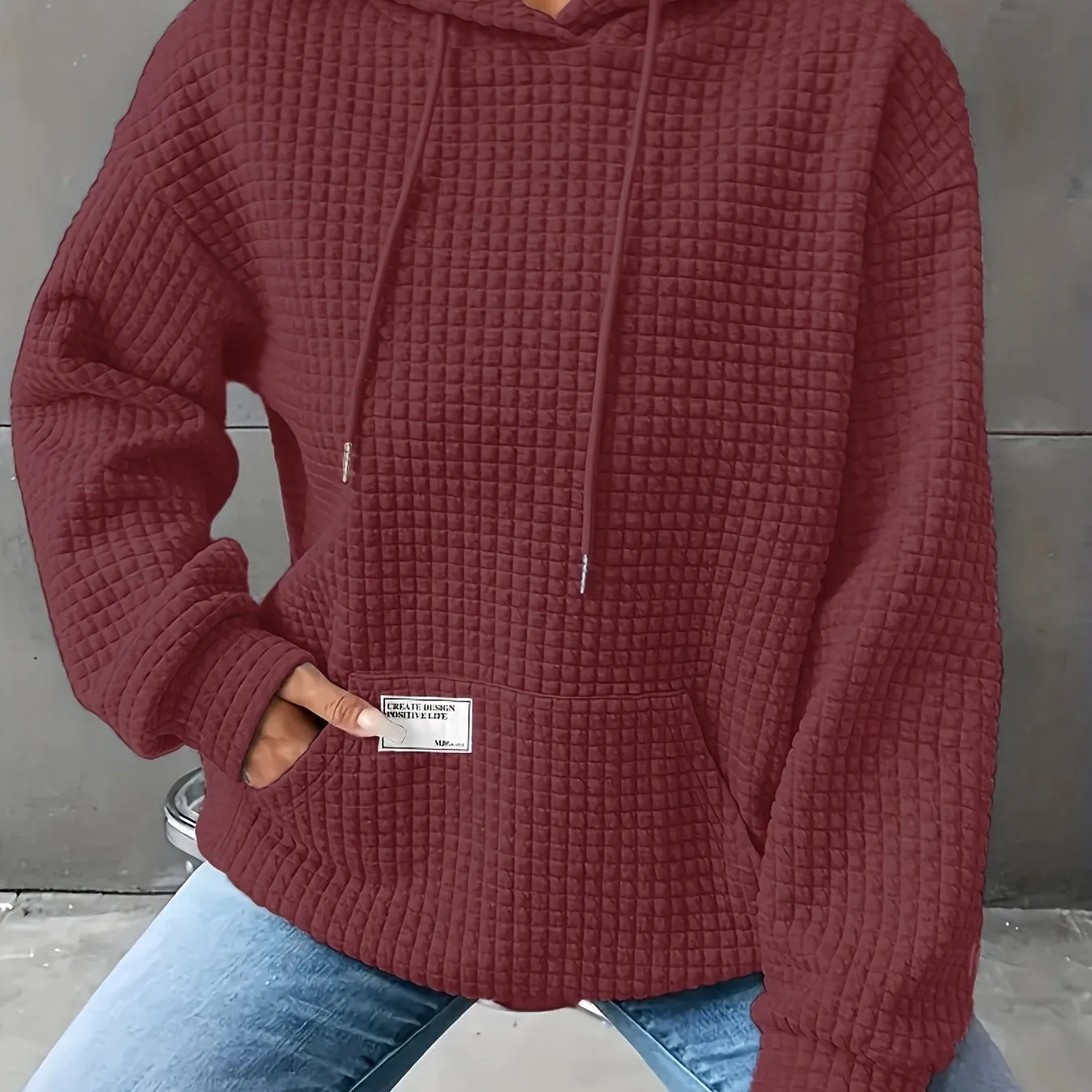 Cozy Waffle Knit Hoodie, Women's Long Sleeve Pullover for Fall/Winter.