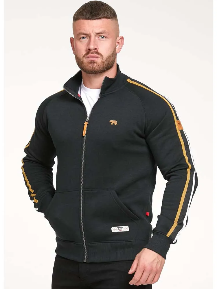 D555 Black Full Zip Striped Sweatshirt Jacket S-8XL
