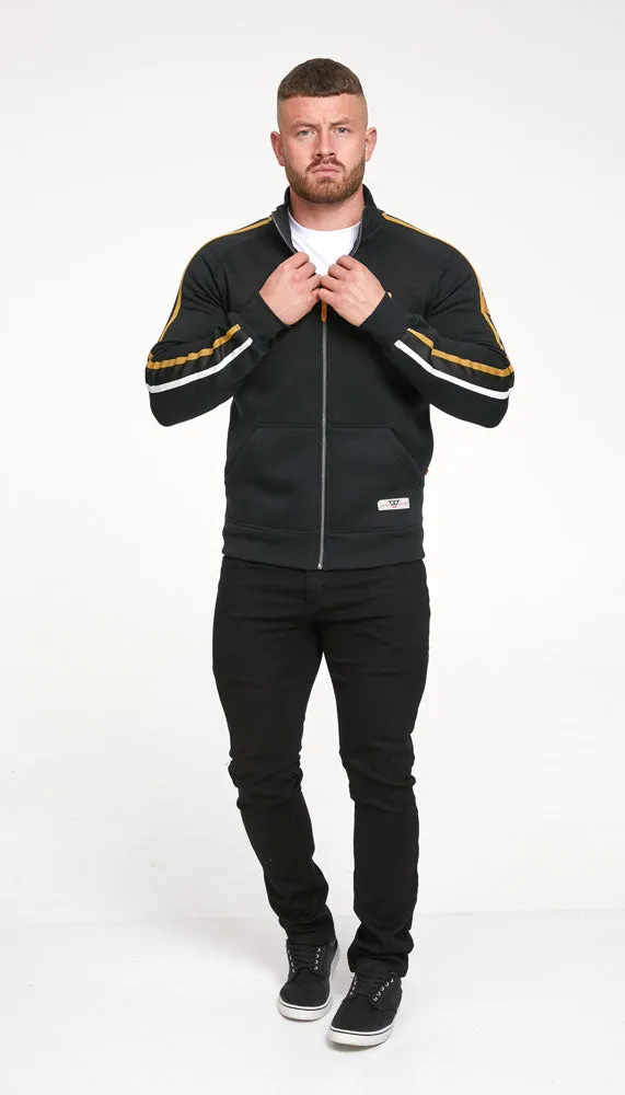D555 Black Full Zip Striped Sweatshirt Jacket S-8XL
