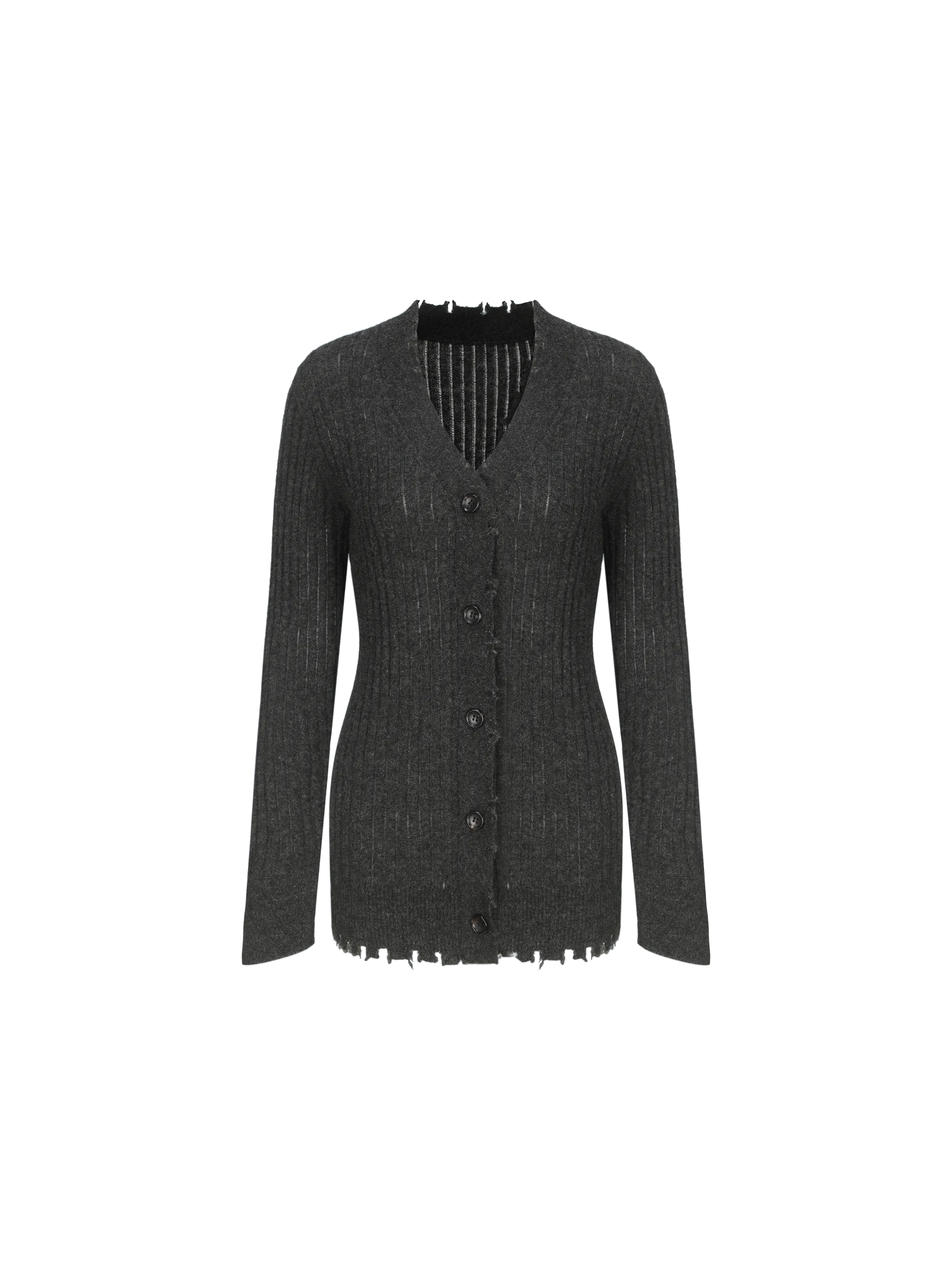 Dark Gray Knitted Raw Edge Cardigan
