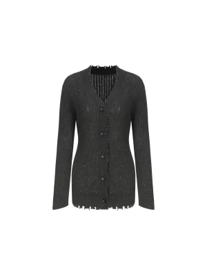 Dark Gray Knitted Raw Edge Cardigan