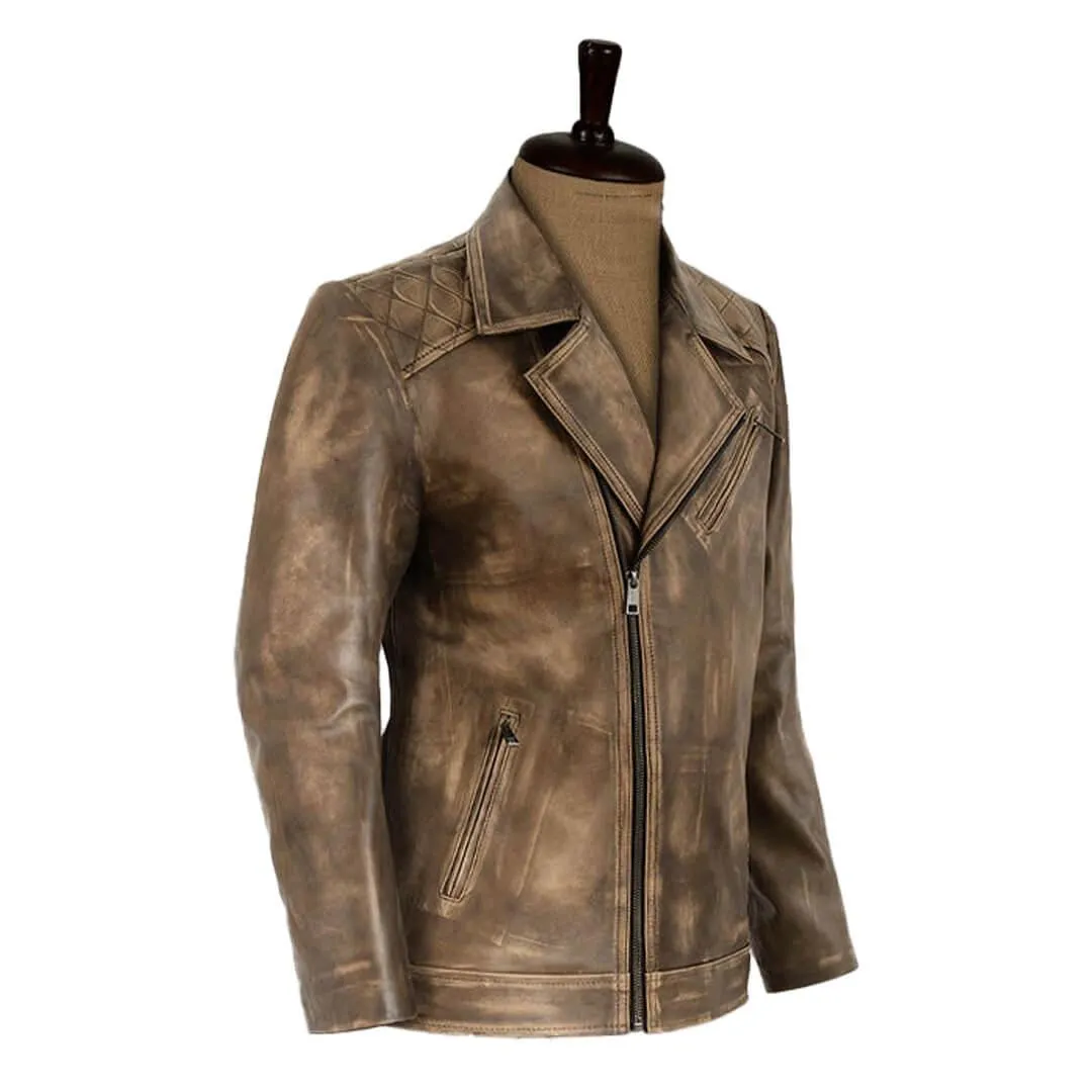 Distressed Biker Leather Jacket