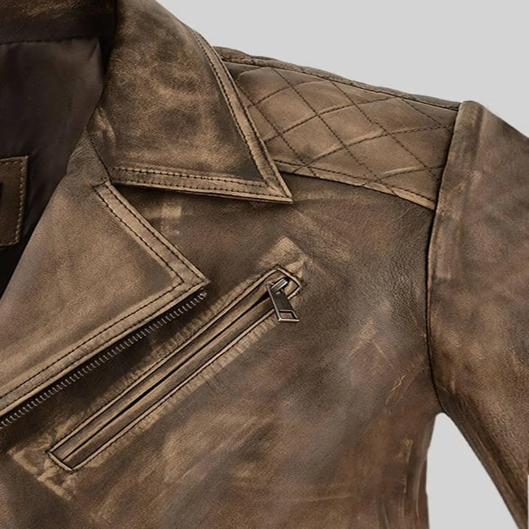 Distressed Biker Leather Jacket
