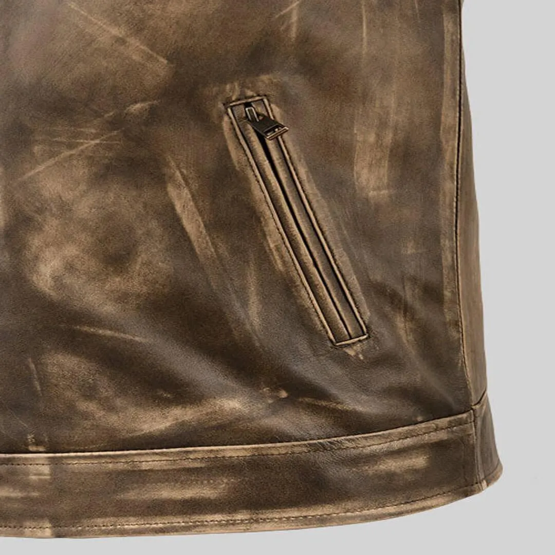 Distressed Biker Leather Jacket