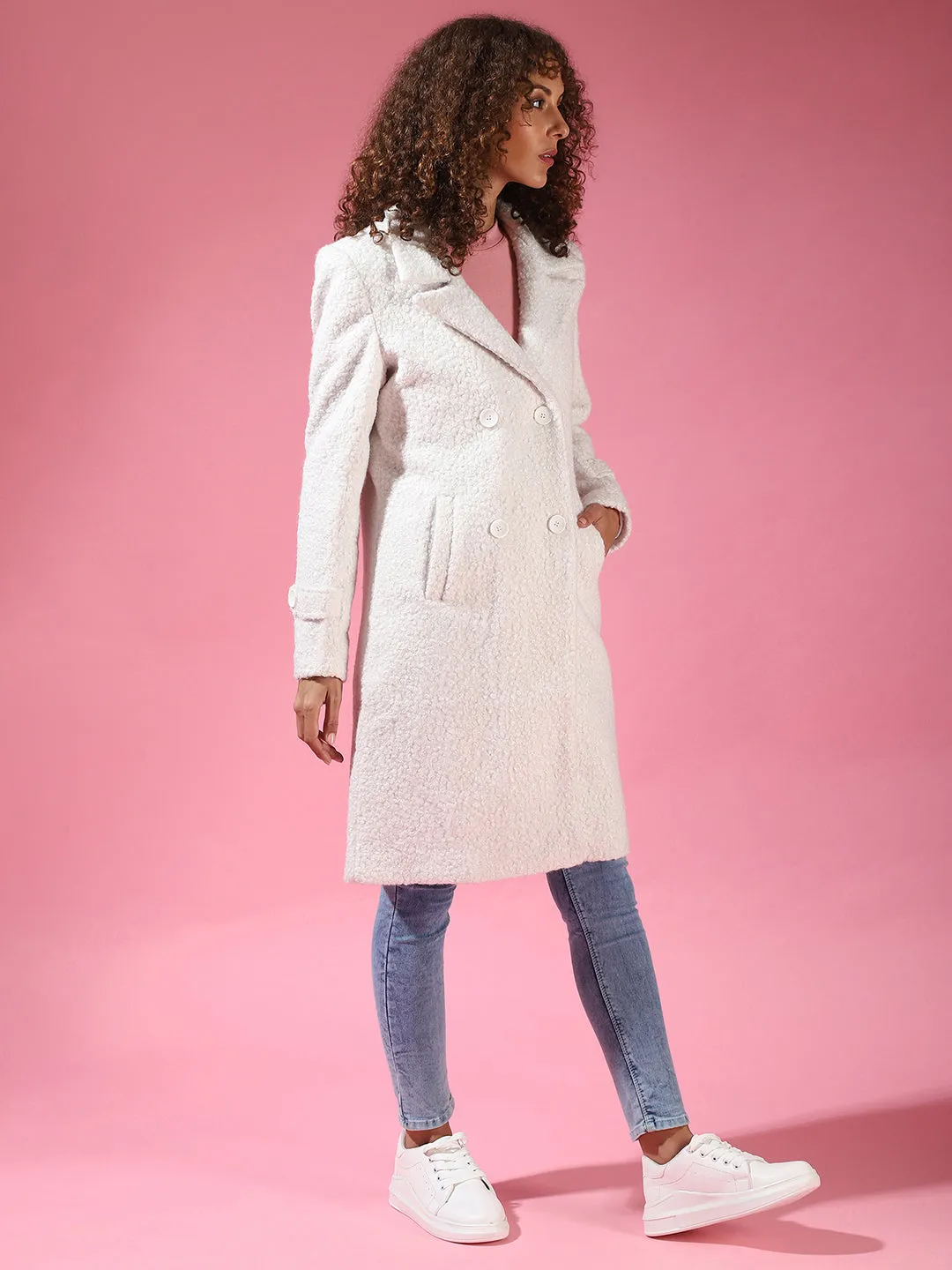 Double-Breasted Sherpa Long Coat