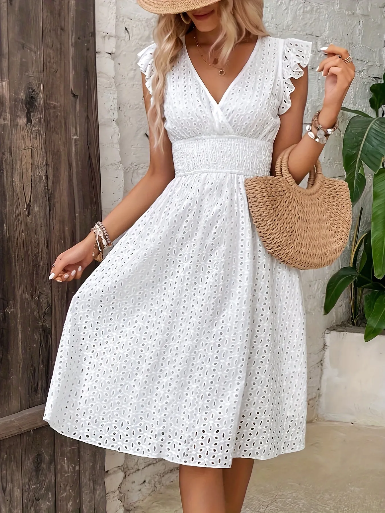 Eleanor™ Flutter-Sleeve Ruffle Dress