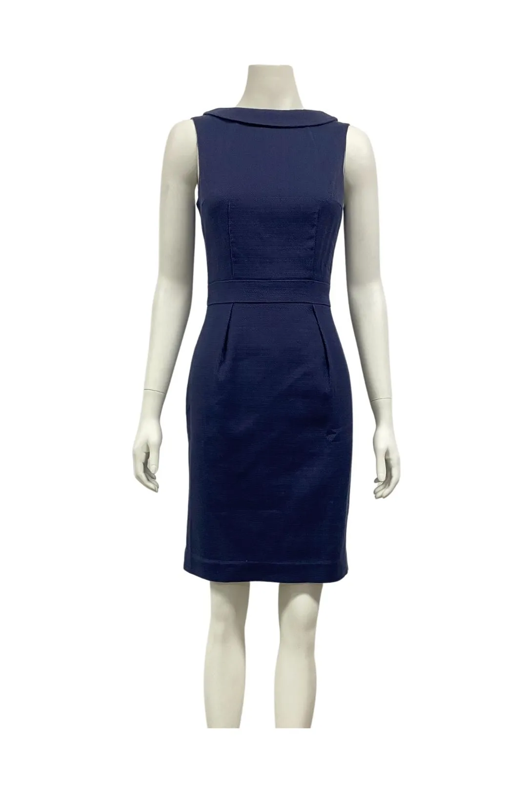 Flap Neckline Navy Pencil Dress