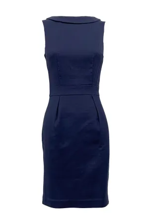 Flap Neckline Navy Pencil Dress