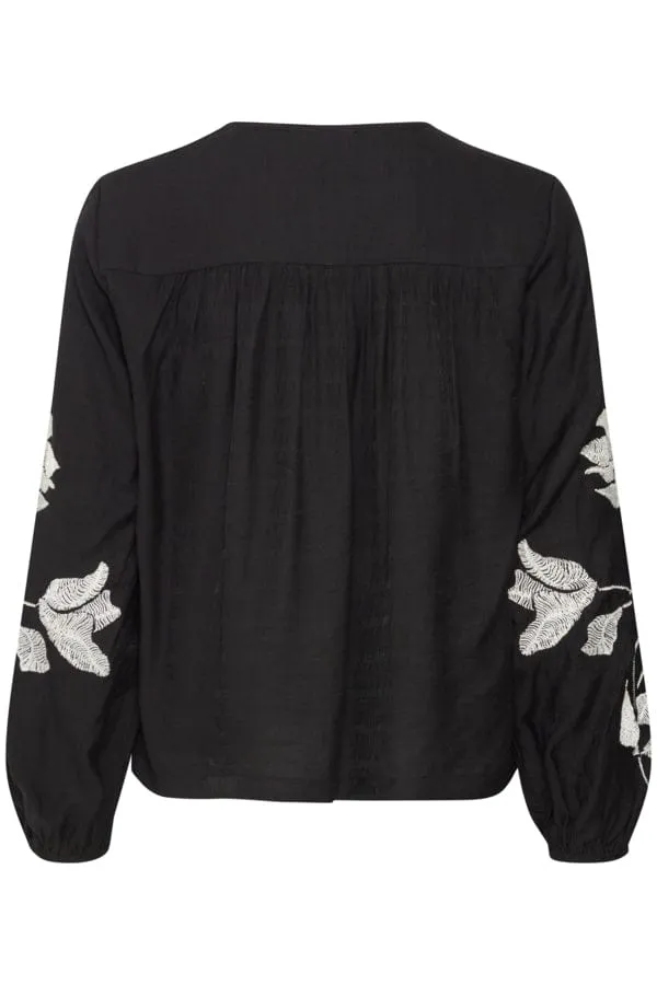 Fransa Floral Detail Blouse Black White