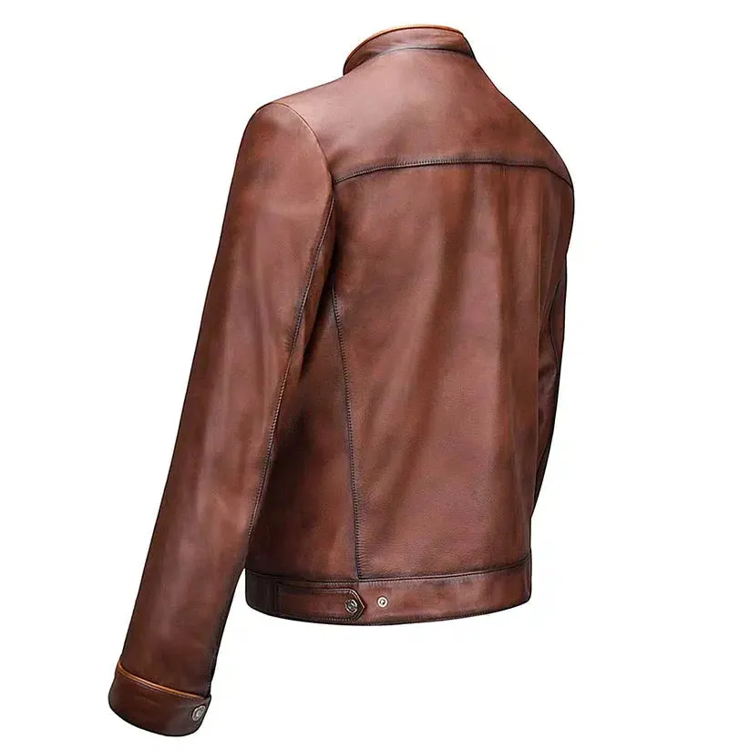 H269COC - Cuadra brown casual fashion lambskin leather racer jacket for men