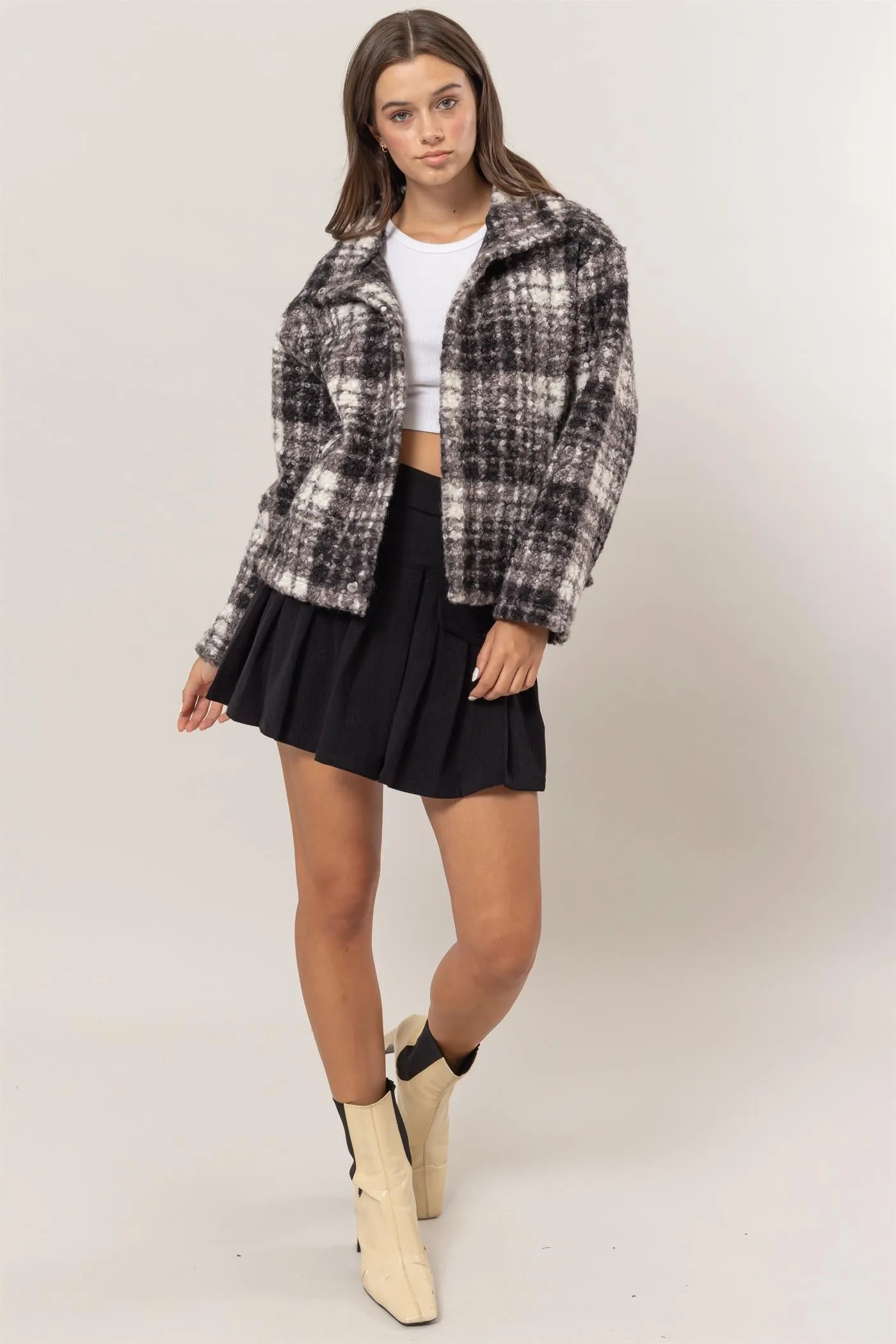 HF24F882-Plaid Boucle Jacket