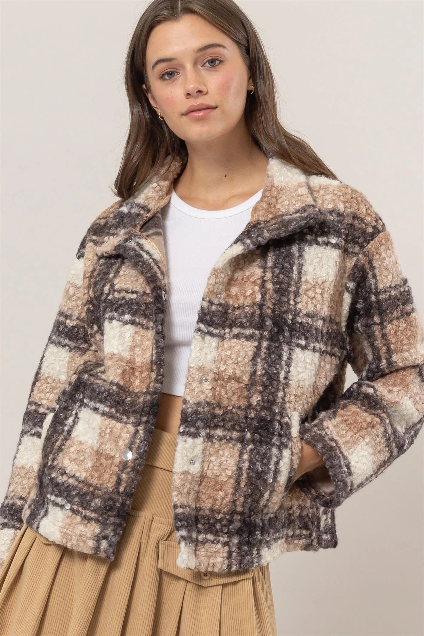HF24F882-Plaid Boucle Jacket