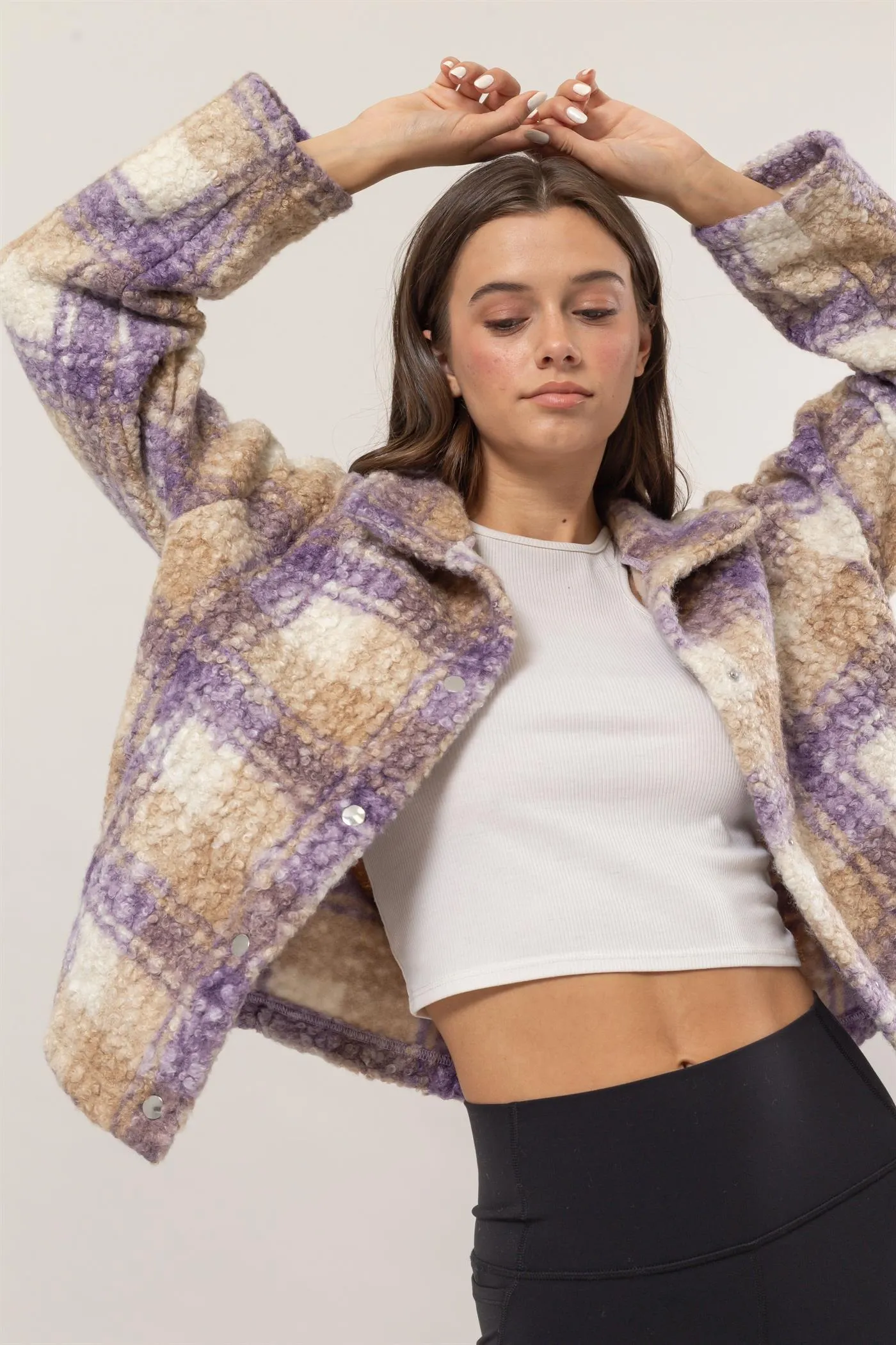 HF24F882-Plaid Boucle Jacket