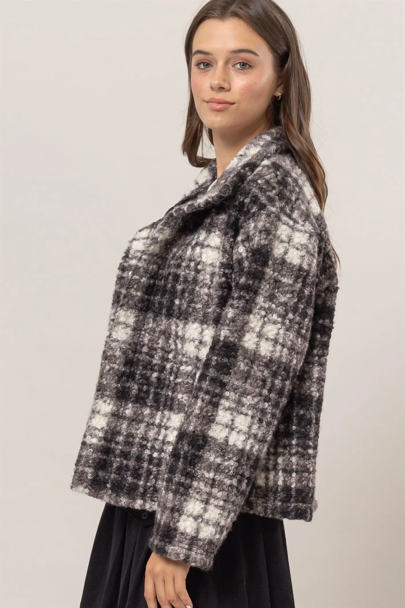 HF24F882-Plaid Boucle Jacket