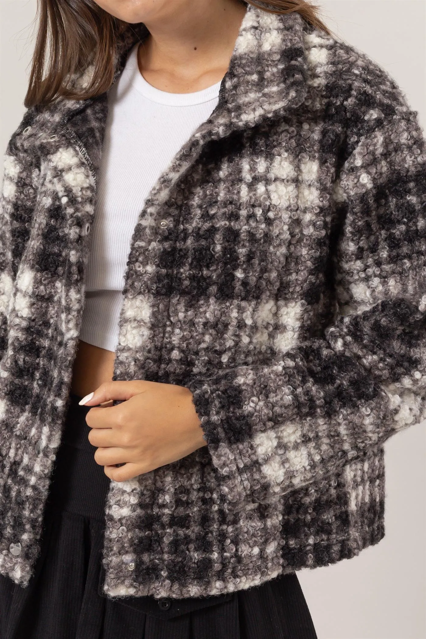 HF24F882-Plaid Boucle Jacket