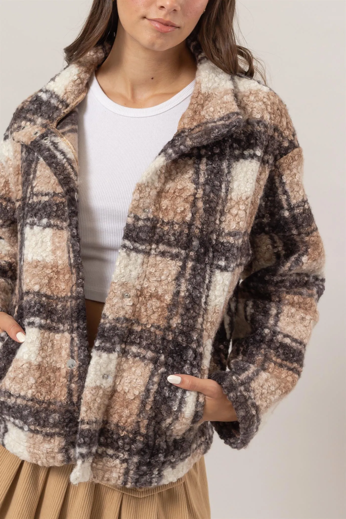 HF24F882-Plaid Boucle Jacket