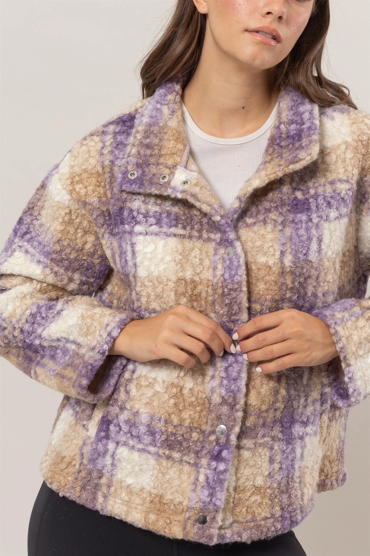 HF24F882-Plaid Boucle Jacket