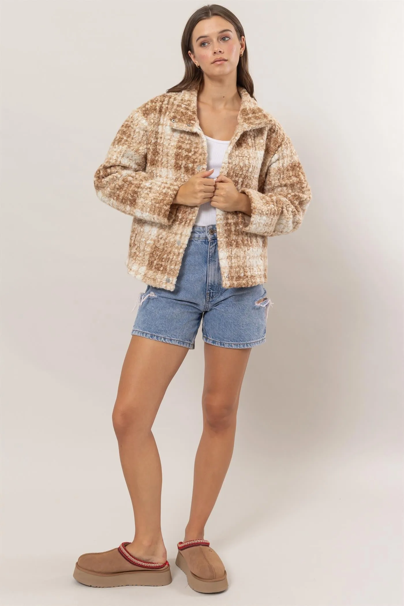 HF24F882-Plaid Boucle Jacket