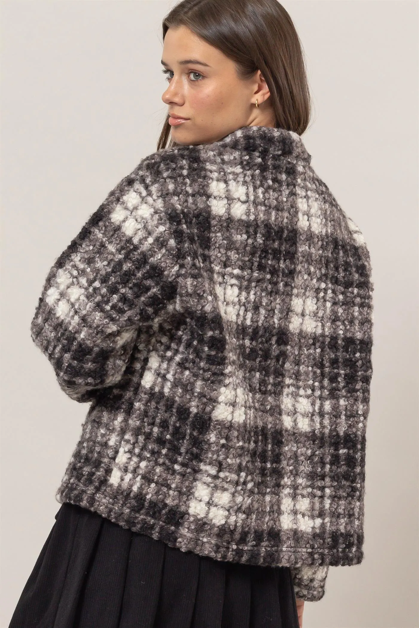 HF24F882-Plaid Boucle Jacket