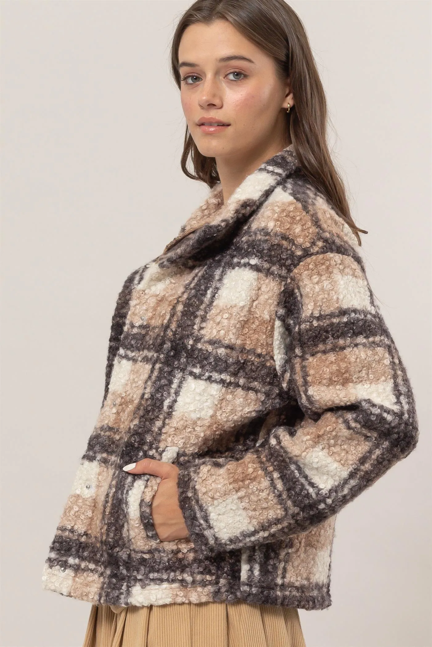 HF24F882-Plaid Boucle Jacket