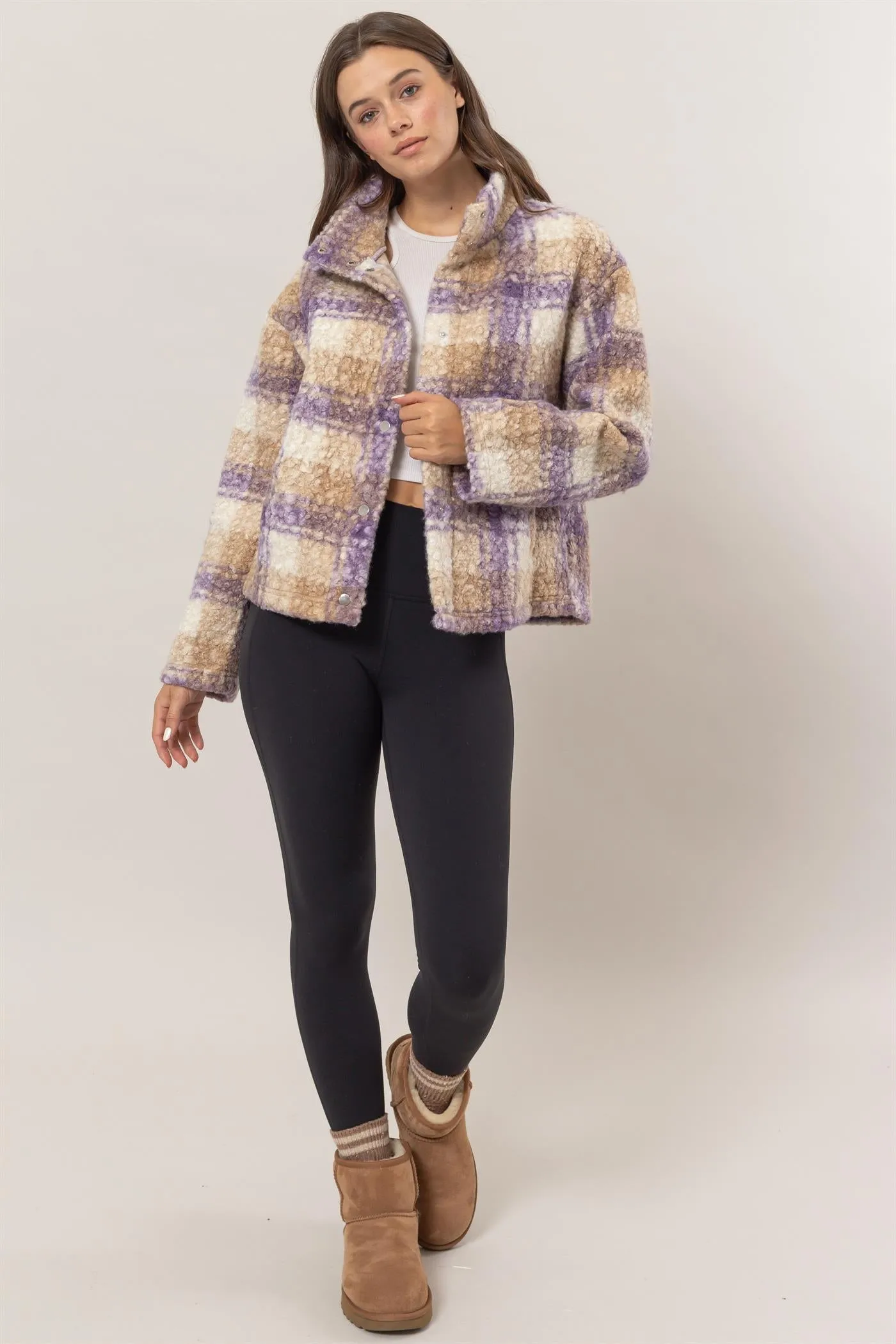 HF24F882-Plaid Boucle Jacket
