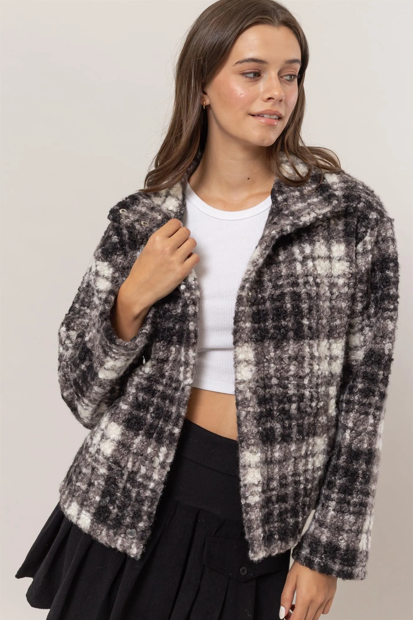 HF24F882-Plaid Boucle Jacket