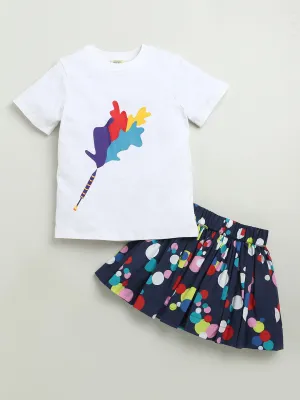 HOLI PICHKARI PRINT T-SHIRT WITH BLUE SKIRT FOR GIRLS